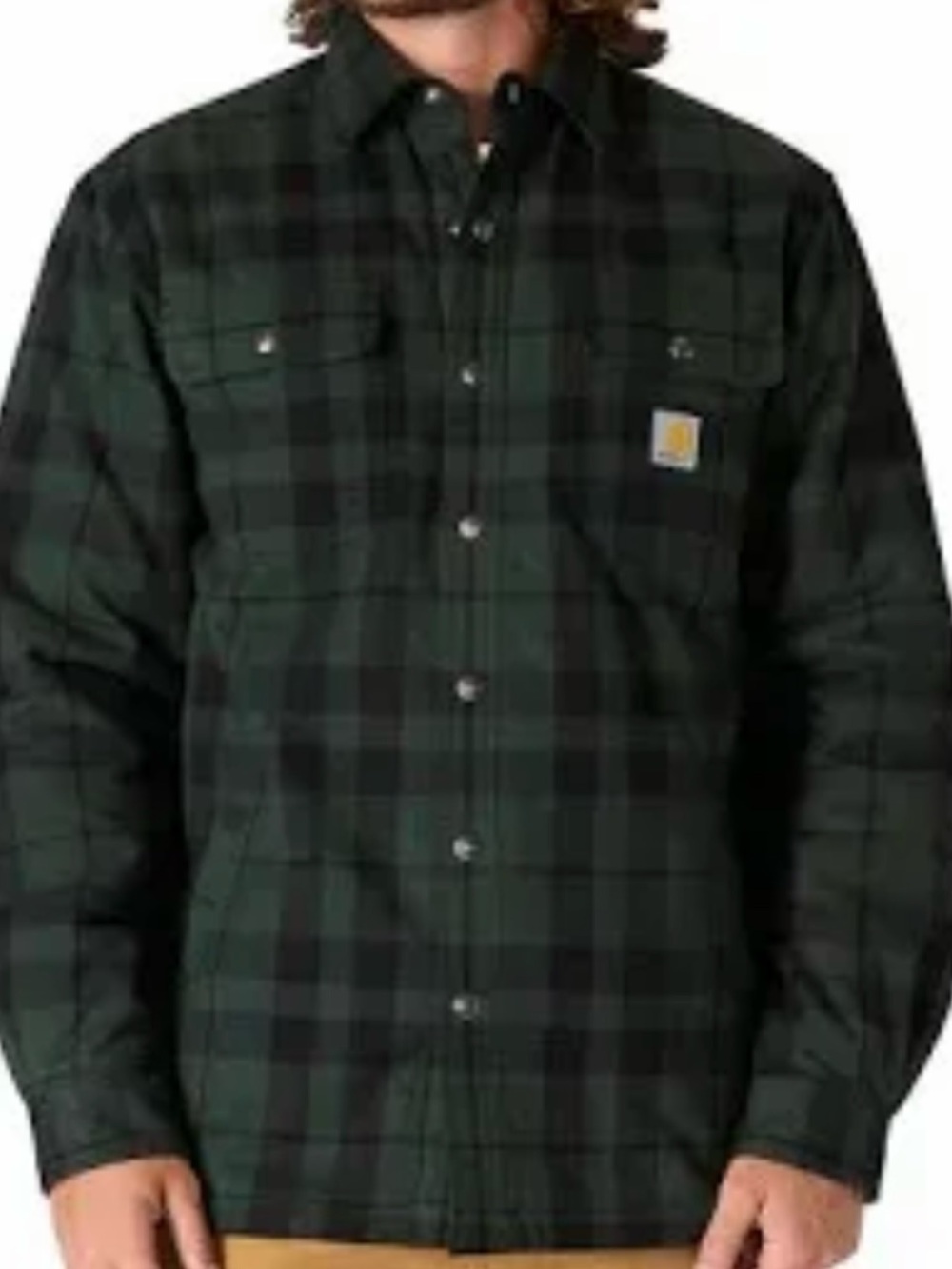 Carhartt Men’s XL Loose Fit Flannel Heavy Button Down Shirt Green Plaid Cotton